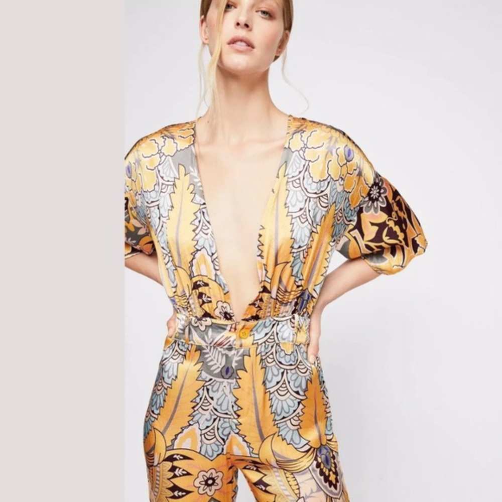 FREE PEOPLE LENNI PRIESTESS GYPSY PRINTED JUMPSUIT
